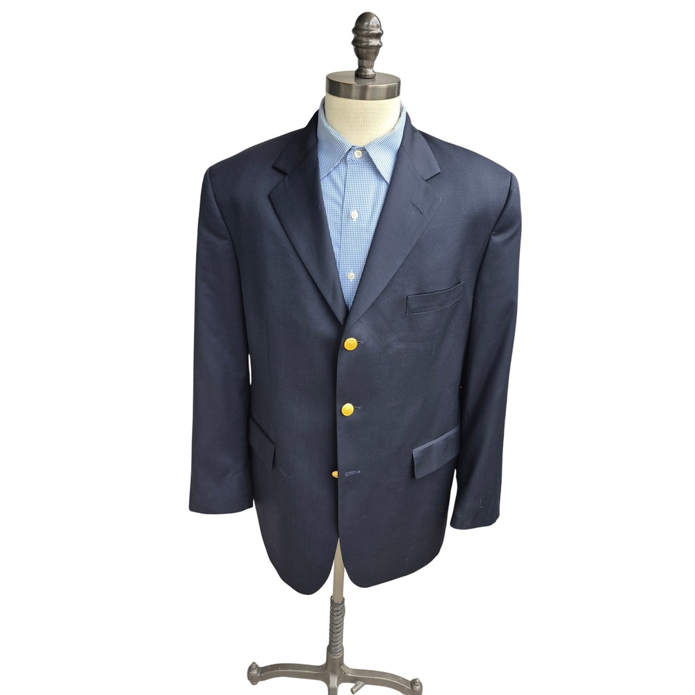 Brooks Brothers 346 Navy Blue 3 Button Gold Logo Button Blazer Sport Coat 44 R
